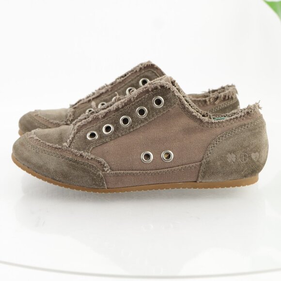 VTG Lucky Brand Womens Sneaker Size 7 Tan Suede Laceless Slip On Frayed Shoes 90 - Picture 5 of 12